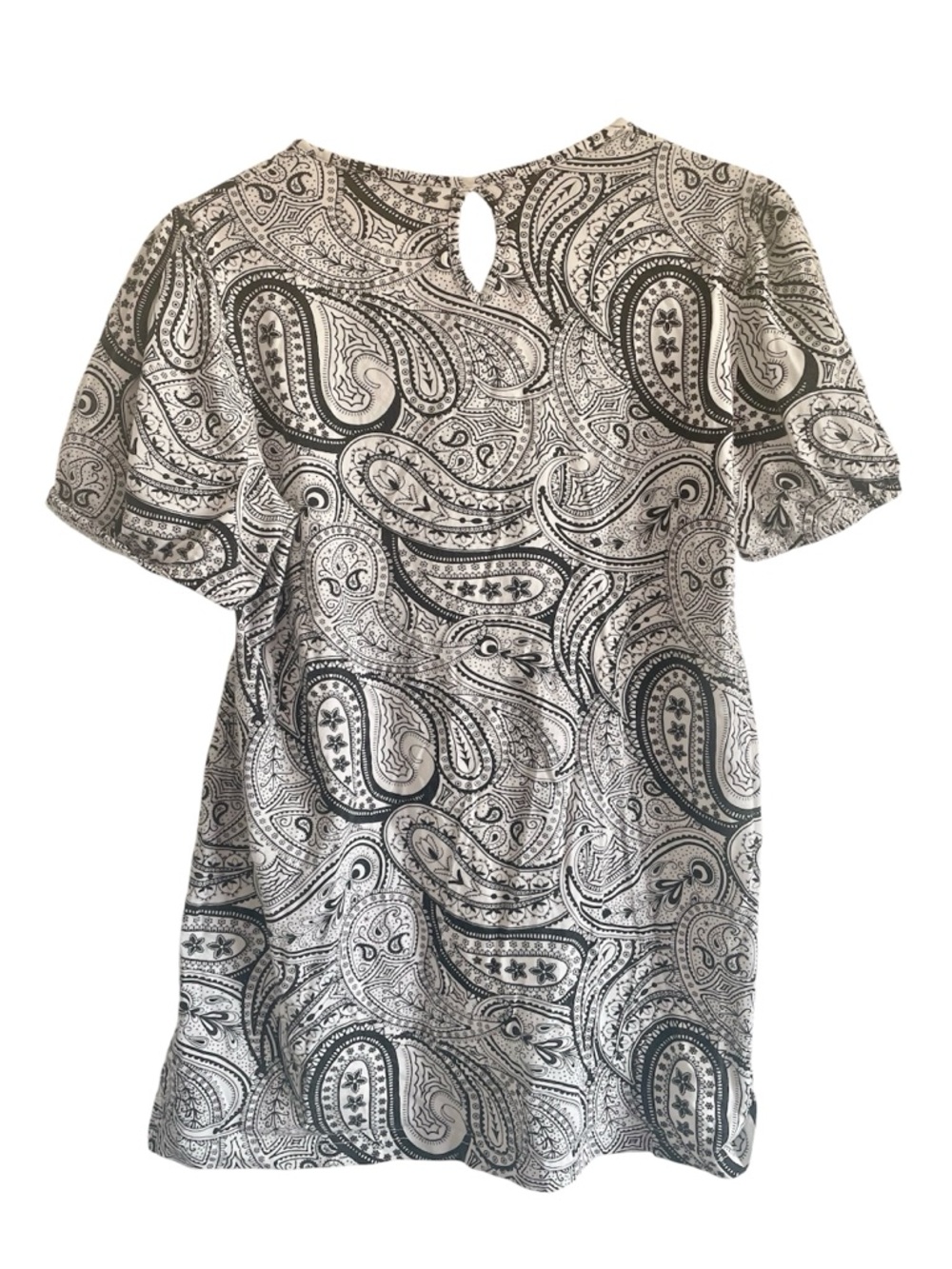 Black White Paisley Smocked Cotton Top Babydoll Y2K Festival Peasant Romantic - Picture 2 of 9